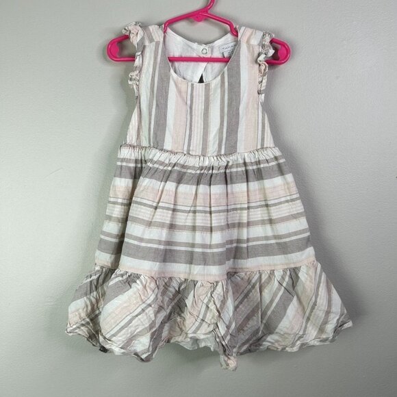 Tahari tan stripped summer dress size 3T - Picture 1 of 7